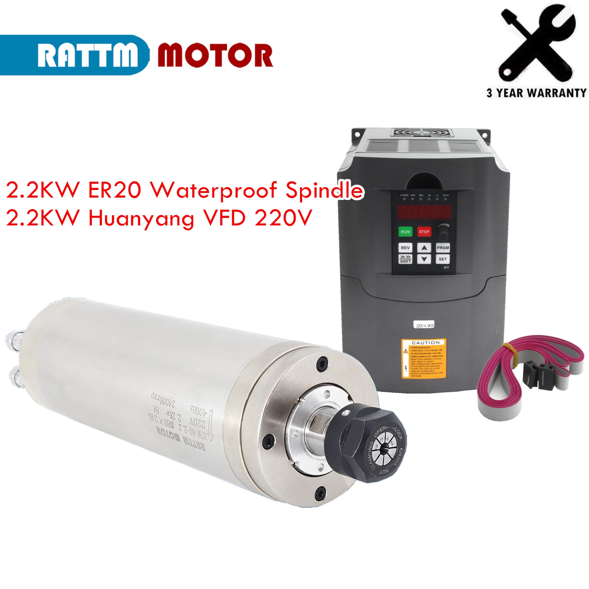 2.2Kw Water Cooled Spindle Kit Vfd - Kit motore mandrino CNC impermeabile raffreddato