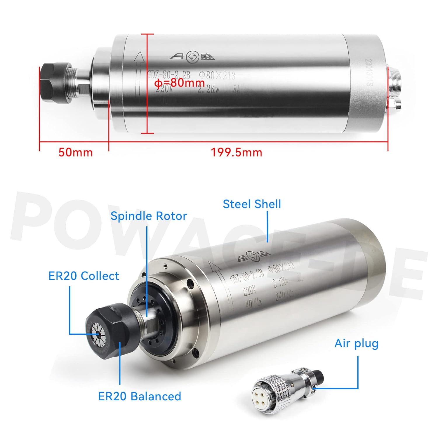 2.2KW 110V o 220V 8A GDZ-80-2. - 2.2Kw Water Cooled Spindle Kit Vfd recensione e prezzo