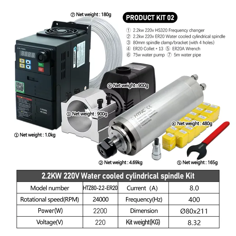 Mandrino raffreddato ad acqua  - 2.2Kw Water Cooled Spindle Kit Vfd recensione e prezzo